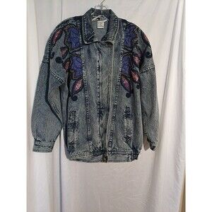 Vintage Vanna White Stonewashed Denim Jacket. Size S Embellished Embroidery Boho